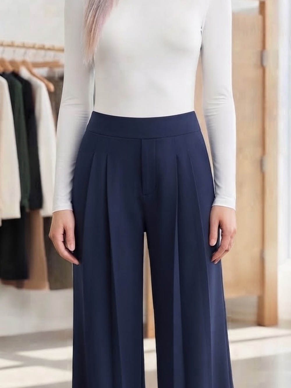 Halara Wide-Leg Navy Trousers for Women, NWT, Size Large